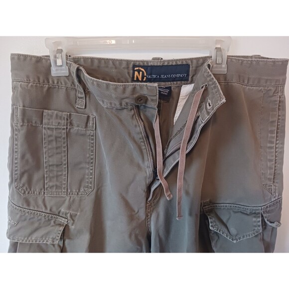 Nautica Jeans Co Cargo Shorts Mens 36 Light Brown Long Y2K Utility Pockets Baggy - Picture 3 of 10